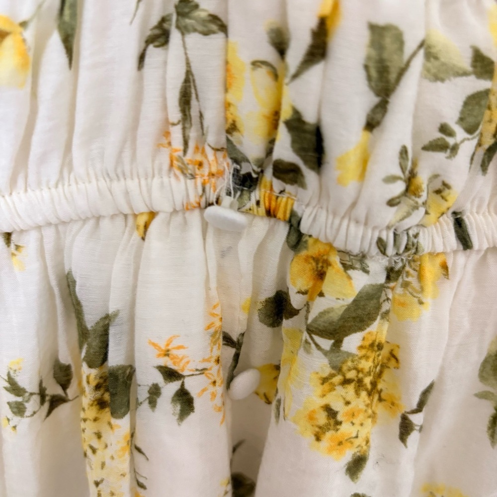 Joie Yellow and Cream Floral Maxi Smocked Bodice Dress with Flutter Sleeves - Picture 6 of 10